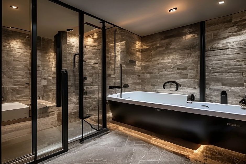 Master bath stone and tub