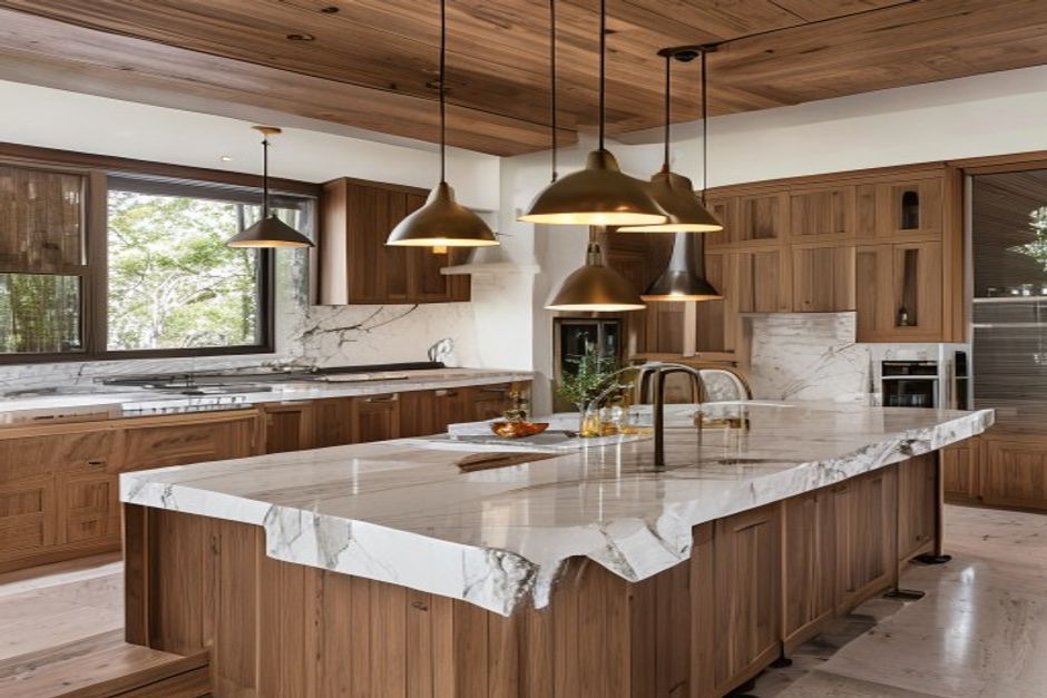 Luxury kitchen with marble island