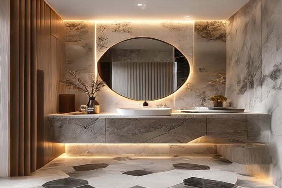 Hex marble floor with LED mirror